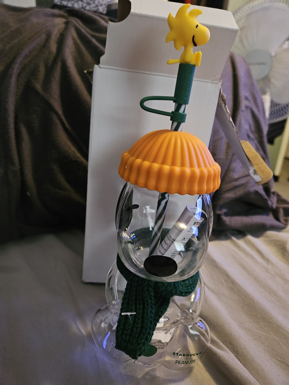Starbucks Peanuts Woodstock Snowman Drink Bottle - Orange Hat, Green Scarf